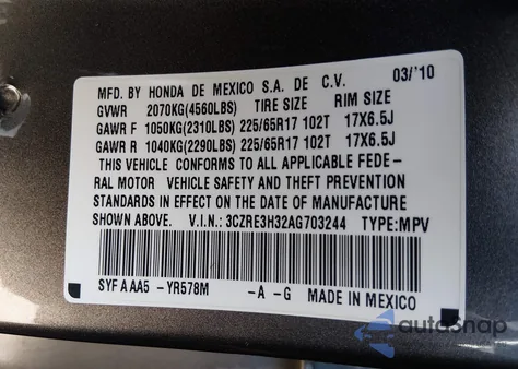 2010 Honda Cr-V Lx from USA, damaged, VIN 3CZRE3H32AG703244